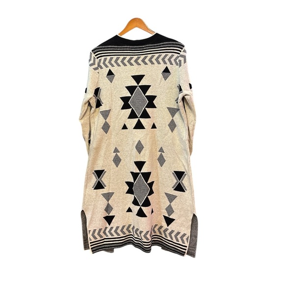 Jessica Simpson Aztec Print Long Open Cardigan Black/Cream Size L Cotton - Picture 2 of 14